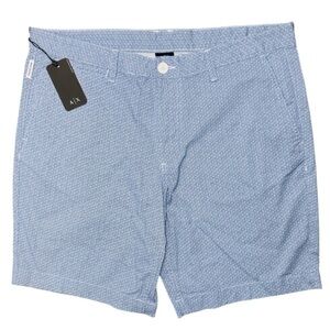NWT Armani Exchange Mens Size 36 Waist Blue‎ Flat Front Geo Shorts 9” Inseam